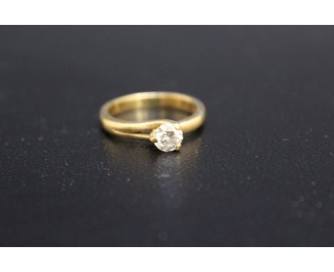 A HALLMARKED 18 CARAT GOLD DIAMOND SOLITAIRE RING, half carat, approx weight 5.1g, ring size O 1/2