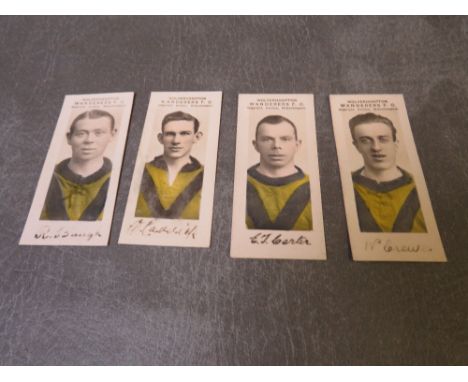 FOUR 1924 WOLVERHAMPTON WANDERERS PLAYERS PAULTON WOLVES &amp; OFFICIALS FOOTBALL TRADE CARDS, comprising R. Baugh, W. Caddic