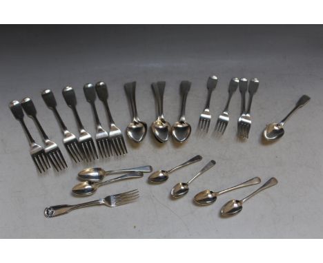A SELECTION OF ANTIQUE HALLMARKED SILVER FLATWARE, various dates, makers and assays to include a pair of Peter &amp; Anne Bat