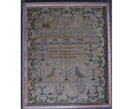 A FRAMED AND GLAZED 19TH CENTURY SAMPLER 