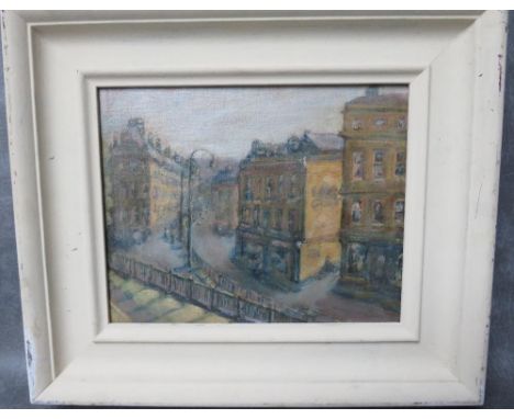 A 20TH CENTURY CONTINENTAL IMPRESSIONIST STREET SCENE WITH FIGURES, unsigned, oil on canvas board, framed, 19 x 25 cm