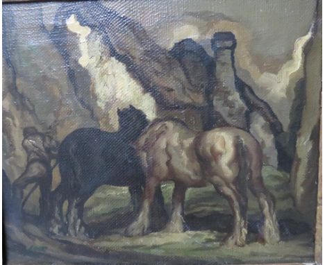 ANTON LOCK. An impressionist mountain landscape with cottage, horses and figure, signed lower left, oil on canvas, framed, 24