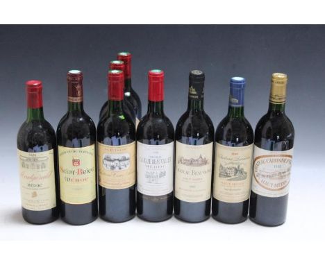 9 BOTTLES OF MEDOC AND HAUT-MEDOC BORDEAUX RED WINES CONSISTING OF 1 BOTTLE OF MONTGERALD 1983 - TOP SHOULDER, 1 bottle of Sa