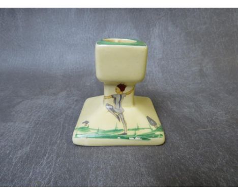 A MID 20TH CENTURY SUSIE COOPER 'PUCK' SQUAT LOW CANDLESTICK, printed marks to the base, H 7 cm