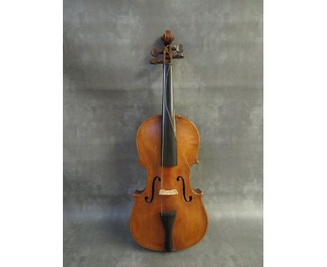 A 19TH CENTURY CASED VIOLIN WITH TWO BOWS, violin L 60 cm