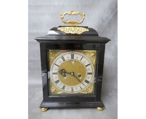 A LATE 17TH BRACKET CLOCK WITH QUARTER BELL STRIKE BY JOHN SHAW LONDON, the ebonised case having a low caddy top, gilded fili