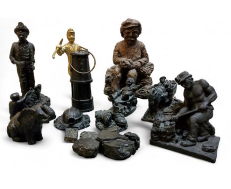 Coal Models - miner;&nbsp; miner's lamp, helmet;&nbsp; a brass miner;&nbsp; etc 