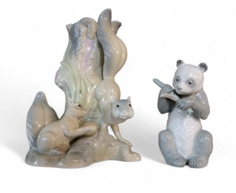 A Nao model, of Panada, 16cm high, printed mark;&nbsp; Porcelanas Miquel Requena vase, with two squirrels,&nbsp; 32cm high, p