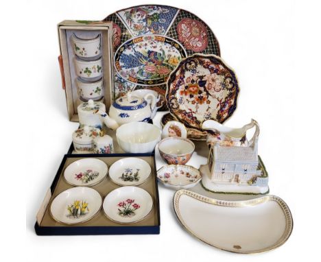 Ceramics - a pair of Bloor Derby shaped circular plates, c.1820;&nbsp; a Davenport boat shaped jug, c.1820;&nbsp; &nbsp;a Sta