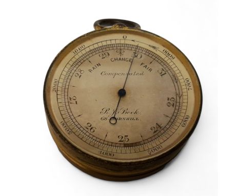 A Victorian R J Beck compensated gilt metal pocket barometer c.1890 