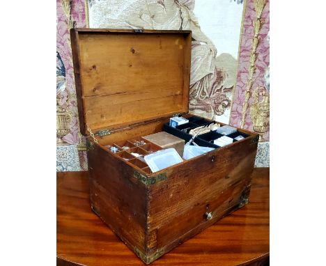 Watchmaker's Tools&nbsp; - 19th century pine watch makers table top cabinet, hinged top, drawer to base, 30cm high, 47cm wide