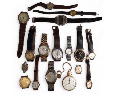 A Ferel electrotime Super Deluxe gentleman's wristwatch, Swiss movement, silver coloured dial, baton markers, later leather s