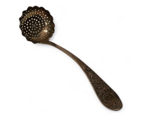 A Victorian provinicial silver sifter ladle, chased and engraved with flowers, William Constable, Edinburgh, 1826, 24g 