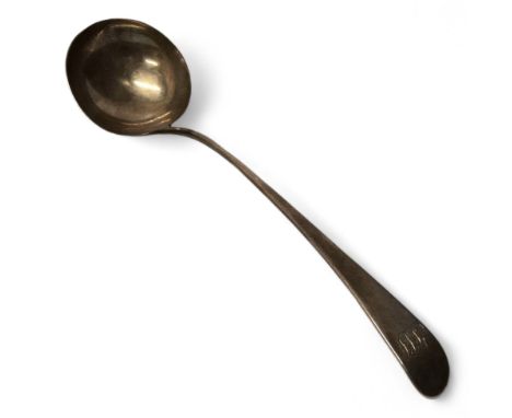 A George III silver ladle, Old English pattern, monogrammed, George Burrows, London, 1791, 147g 