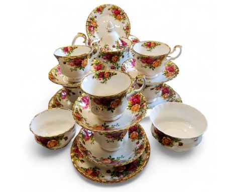 A Royal Albert Old Country Rose tea service, for six, comprising teapot, milk jug, sugar bowl, six teacups, saucers, seven si