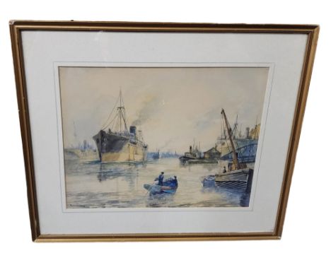 R**W**Underwood, 20th century, Harbour, signed, watercolour, 23cm x 30cm 