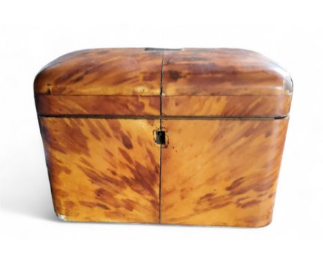 A George III tortoiseshell domed rectangular tea caddy, two lidded compartments, 17cm wide, c.1810 