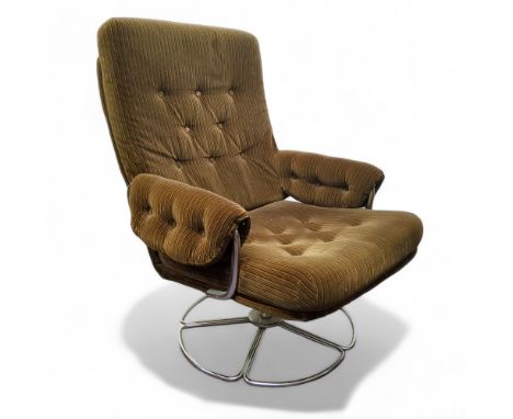 Mid 20th Century Design&nbsp; - Attributed to Conran for Habitat: A 1970s swivel easy chair, courdoy button upholstered seat,