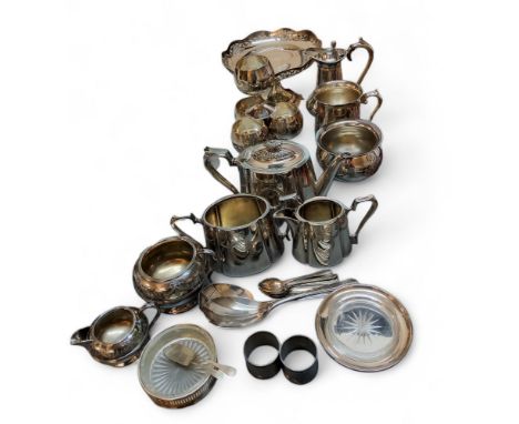 Plated Ware - an E.P.B.M. three piece tea service;&nbsp; a comport;&nbsp; napkin rings;&nbsp; goblet;&nbsp; etc 