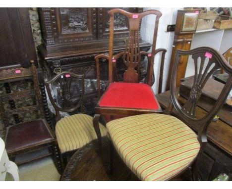 Mixed 19th century and later dining chairs to include two shield backs, three splat backs and a pair of oak ladder back chair
