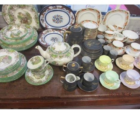 Six Paragon Georgian pattern teacups and saucers, a quantity of Copeland Spode Byron dinnerware, a Japanese egg shell coffee 