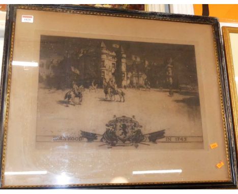 David Young Cameron (Scottish 1865-1945) - Holyrood in 1745, etching, 36 x 50.5cm