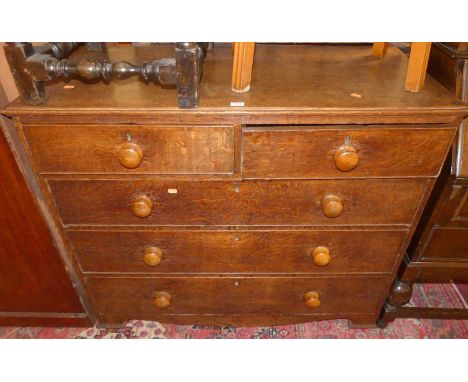 A 19th century oak square front chest of two short over three long graduated drawers, width 109cmH.94cm, W.109cm, D.50cm.Colo