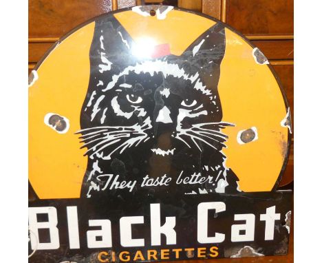An enamel advertising sign for Black Cat Cigarettes, width 30.5cmreproduction