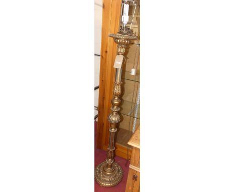 An early 20th century carved giltwood standard lamp, in the classical taste, h.152cm (excluding fittings)