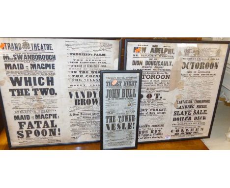 A collection of vintage theatre bill posters, each in modern frames, some losses (5), the largest 50x50cm