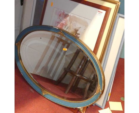 Assorted modern pictures and prints together with a gilt framed oval wall mirror (7)