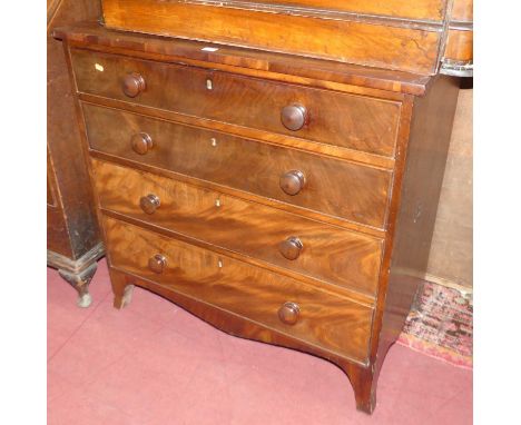 A Regency mahogany and flame mahogany square front chest of four long graduated drawers, width 94cmH. 94cm, W. 94cm, D. 50cm.