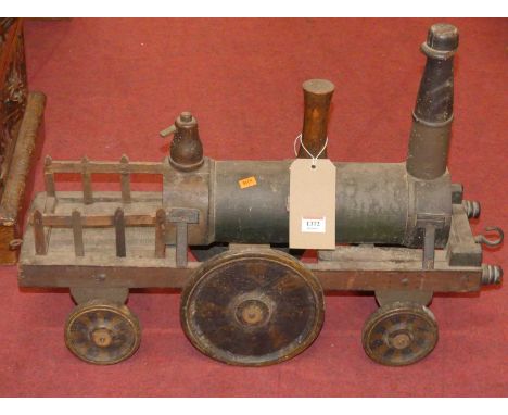 A hand built oak model of a traction engine, length 66cm