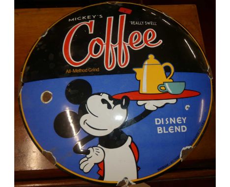 A reproduction Mickey Mouse enamel advertising sign, dia. 29cm