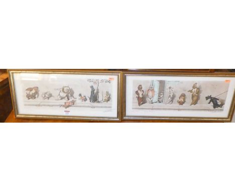 After Boris O'Klein - pair of humorous dog prints, 16x45cm 