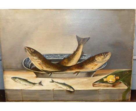 English school - still life with fish, oil on canvas, 40x56cmOverall in very good condition.  POne small patch repair at bott