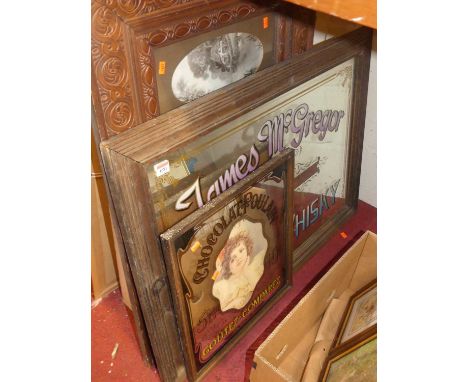 An oak framed advertising wall mirror for James McGregor - Scotch Whisky, 66x90cm, one other French advertising wall mirror, 