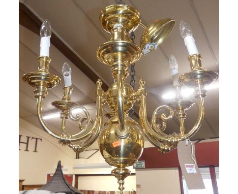 A contemporary Dutch style polished brass six-light hanging electrolier, approx drop 80cm 