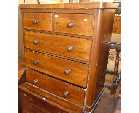 A mid-Victorian mahogany round cornered chest of two short over three long drawers, width 95cmH.105cm, W. 95cm, D. 46cm.Some 