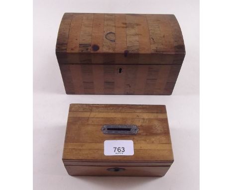 A parquetry tea caddy and money box