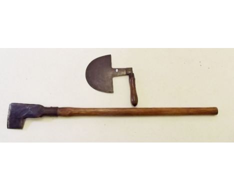 A 19th century butchers/flaying tool by Elwell No 4988 and a half moon handled cutter by Whitehouse