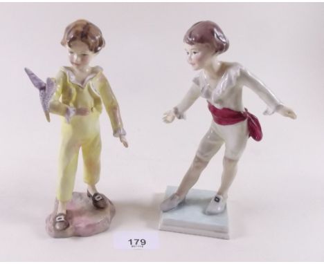Two Royal Worcester figures by F G Doughty - Masquerade and Parakeet,