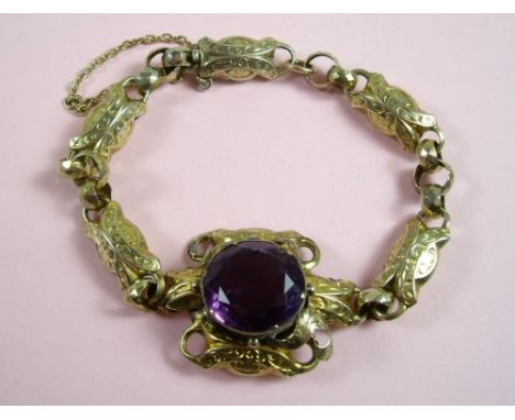 A Victorian gold fancy link bracelet set amethyst 