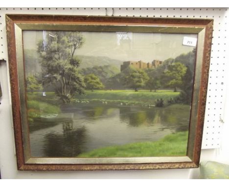 Hugh M Crowther - gouache river scene, 35 x 46cm
