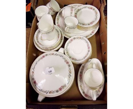 A Paragon Belinda tea and part dinner service comprising tureen, six cups and saucers, six tea plates, milk jug, cake plate, 