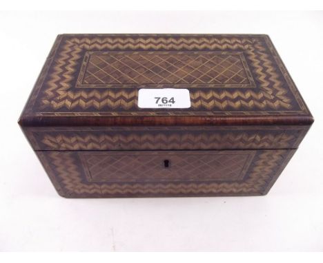 A Victorian Tunbridgeware tea caddy - 21cm wide 