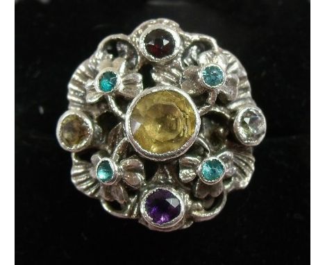 A continental silver gem set ring 