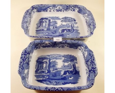 Two Spode 'Italian' large oven to tableware rectangular dishes - the largest 39cm across 