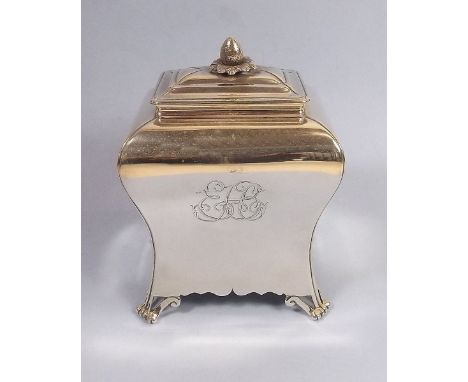 A Georgian silver tea caddy with fruit and leaf finial to lid, London 1760 by Daniel Smiths &amp; Robert Sharp