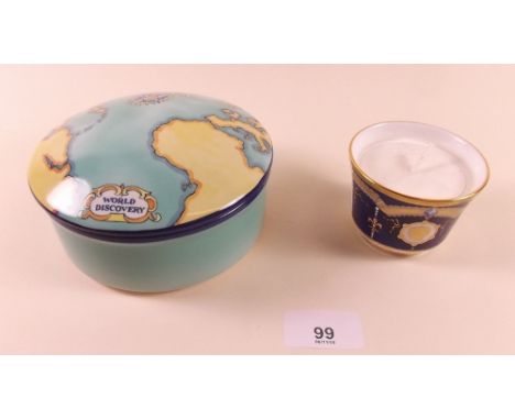 A Tiffany 'Tauck' World Travel porcelain circular box and a Royal Worcester candle holder, both boxed 
